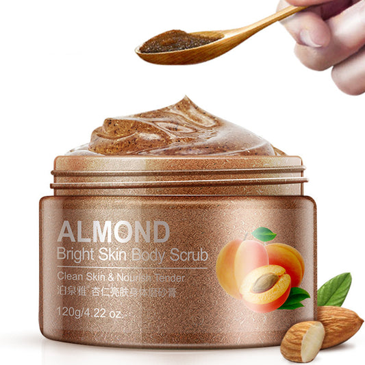 Bild des Almond Bright Skin Body Scrubs: Zeigt das Produktdesign mit Mandel- und Aprikosenextrakten.